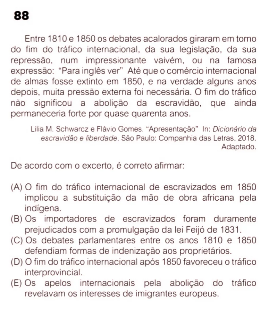 Questão da FUVEST sobre a Lei Eusébio de Queiroz e o fim do tráfico